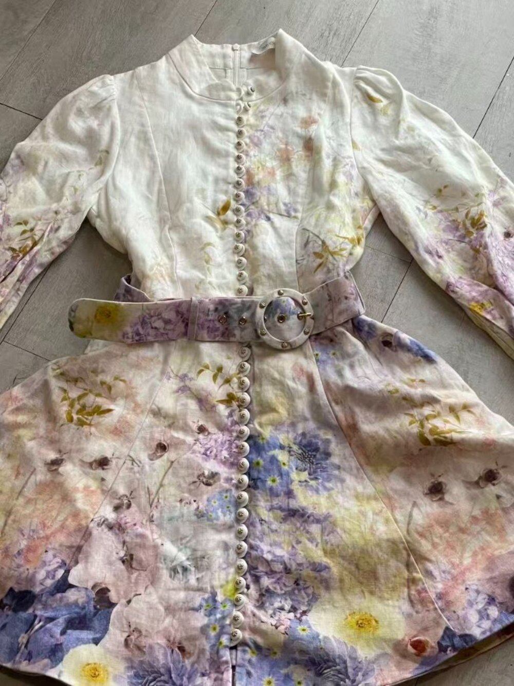 Zimmermann Floral Linen Belted Mini Dress Size 1 (US S)